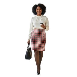 Talbots Red Plaid Wool Blend Knee Length Pencil Skirt Plus 16W Office NWT 🌿